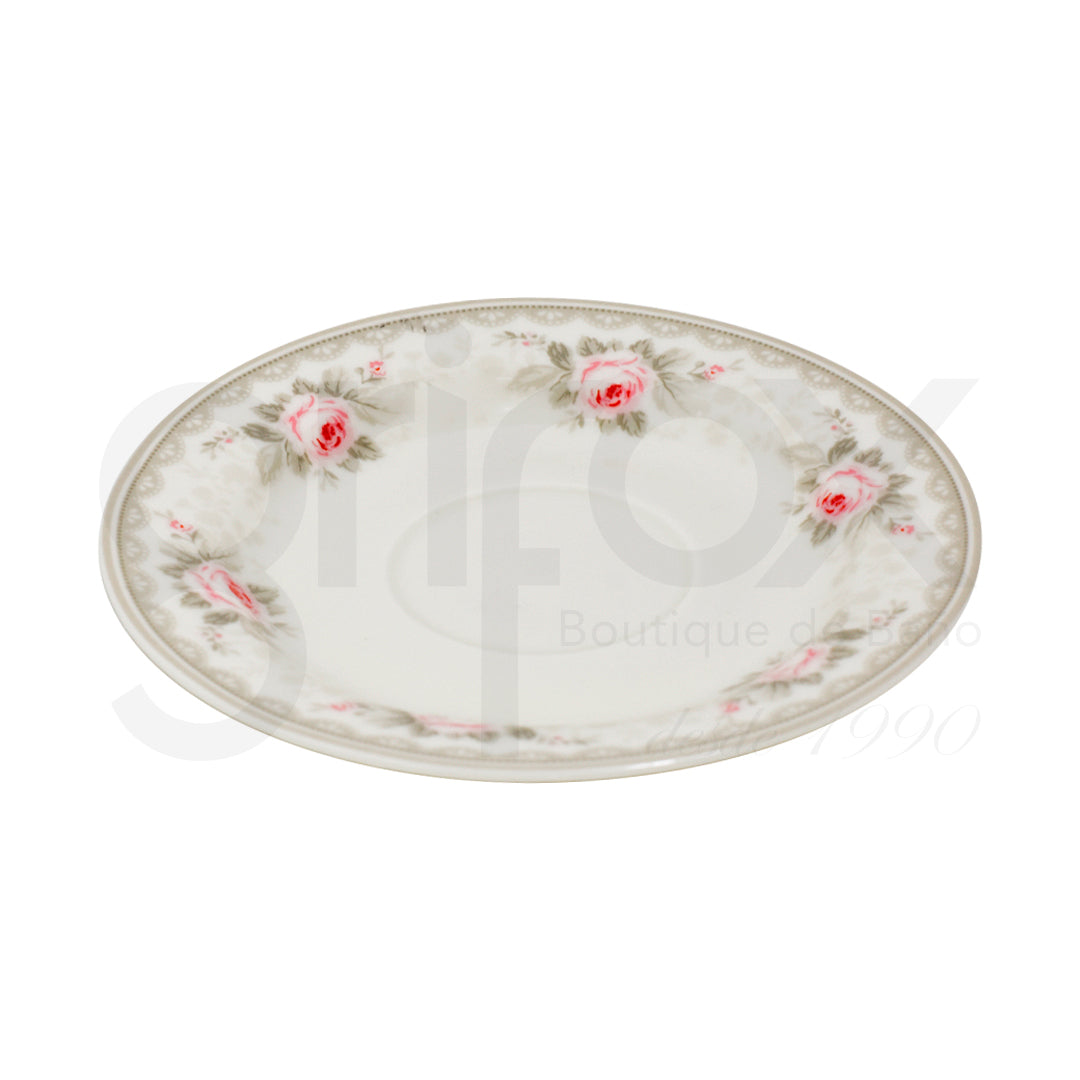 Pocillo Con Plato Blanco Rosas