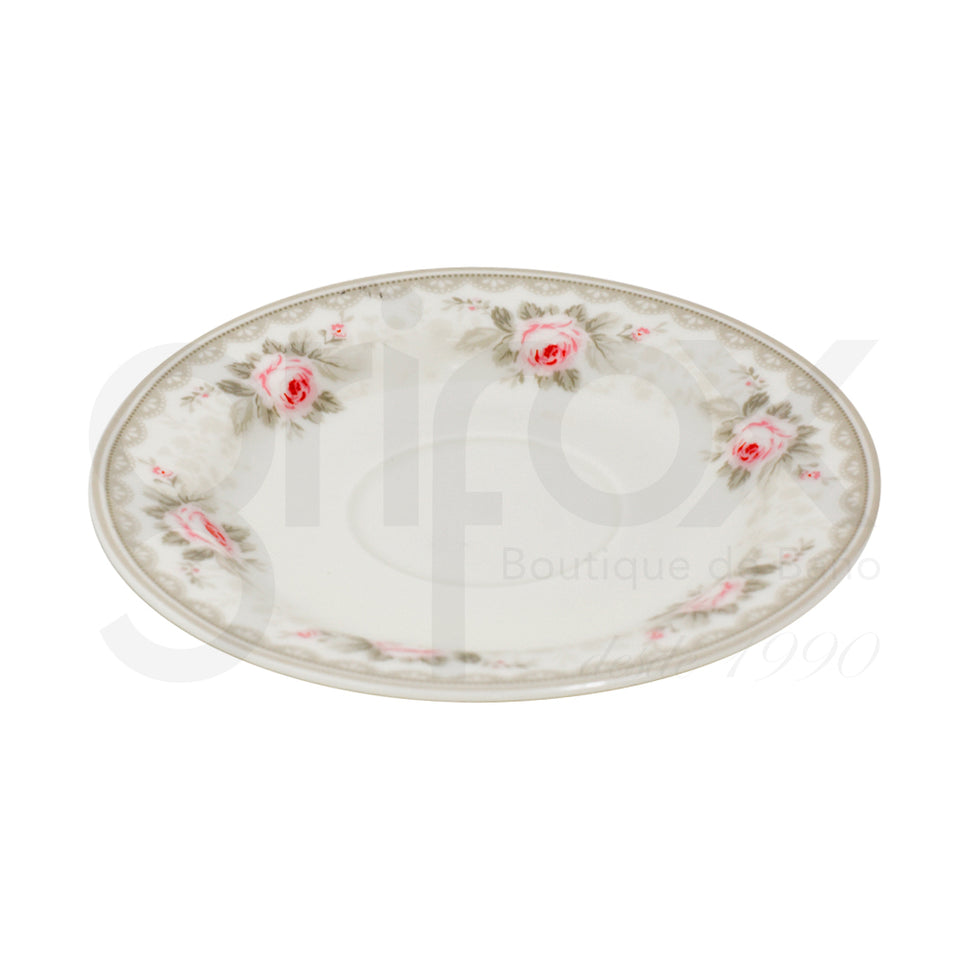 Pocillo Con Plato Blanco Rosas