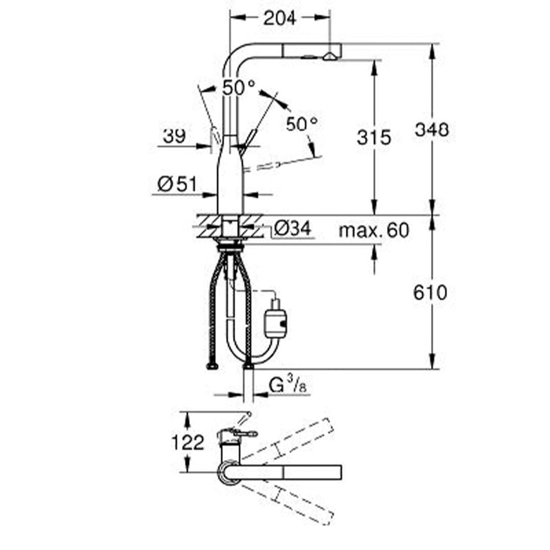 Grifería De Cocina Monocontrol Con Brazo Extensible