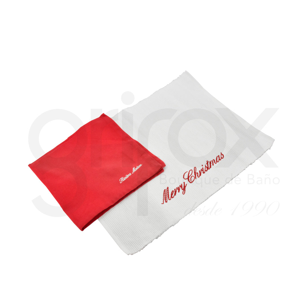 Set De Individuales 45X45 Y 45*33Cm Merry Cristmas Rojo Blanco