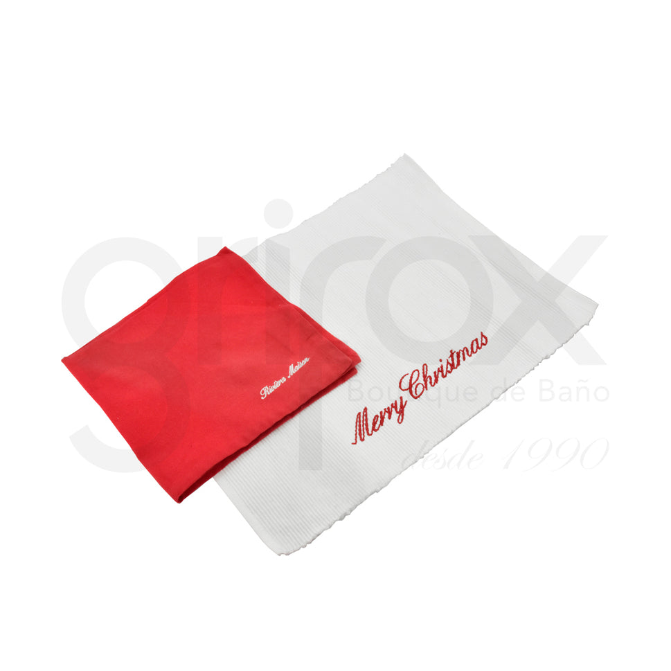 Set De Individuales 45X45 Y 45*33Cm Merry Cristmas Rojo Blanco