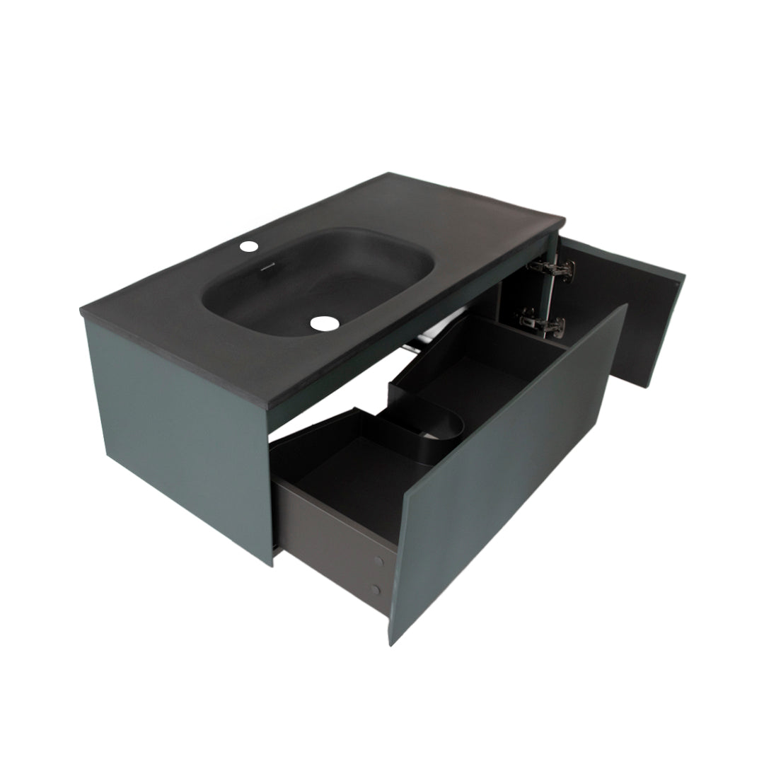 Mueble De Baño 1200X519X350Mm Lavamanos Verde Negro
