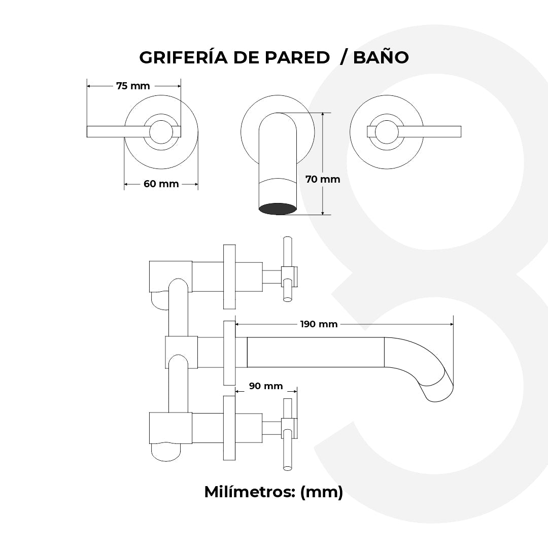 Grifería Lavamanos De Pared 8"