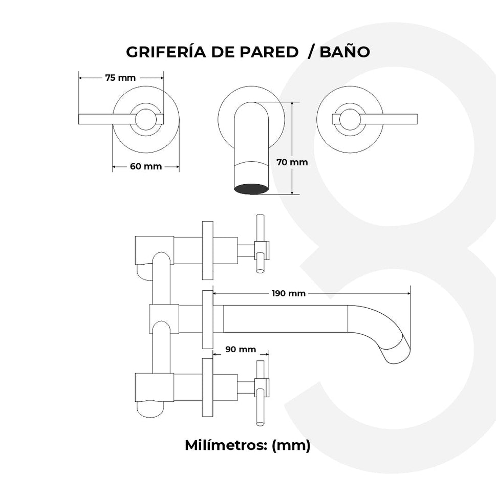 Grifería Lavamanos De Pared 8"