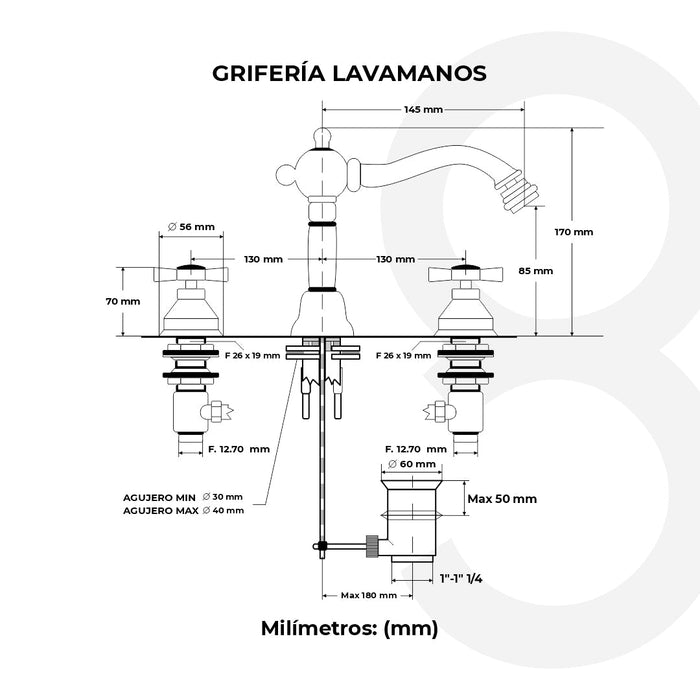 Griferia Lavamanos 8" Mozart C/Desague