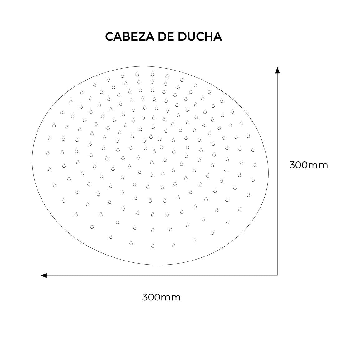 Cabeza de ducha redonda 30 cm, efecto lluvia y diseño elegante.